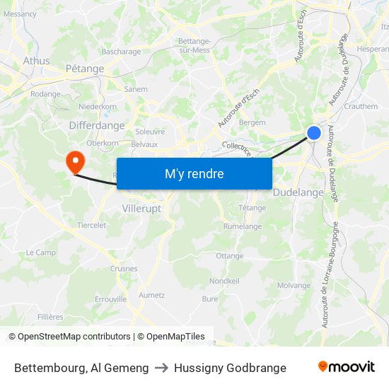 Bettembourg, Al Gemeng to Hussigny Godbrange map