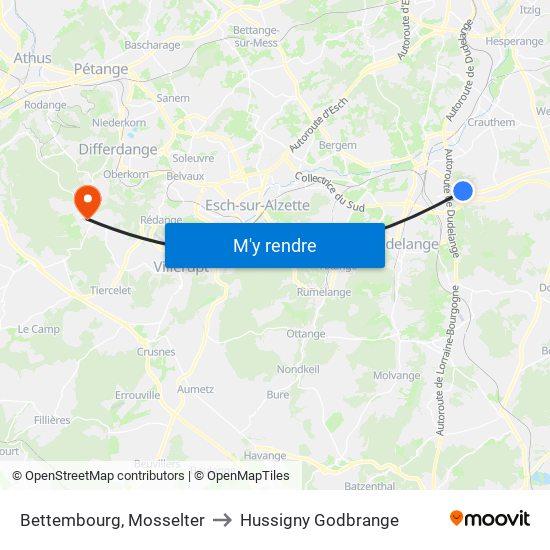 Bettembourg, Mosselter to Hussigny Godbrange map
