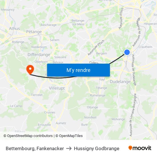 Bettembourg, Fankenacker to Hussigny Godbrange map