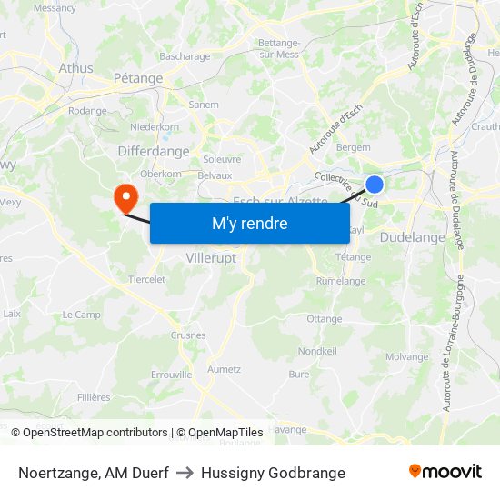 Noertzange, AM Duerf to Hussigny Godbrange map