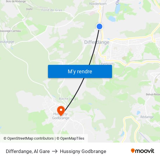 Differdange, Al Gare to Hussigny Godbrange map