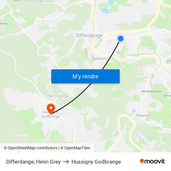 Differdange, Henri Grey to Hussigny Godbrange map