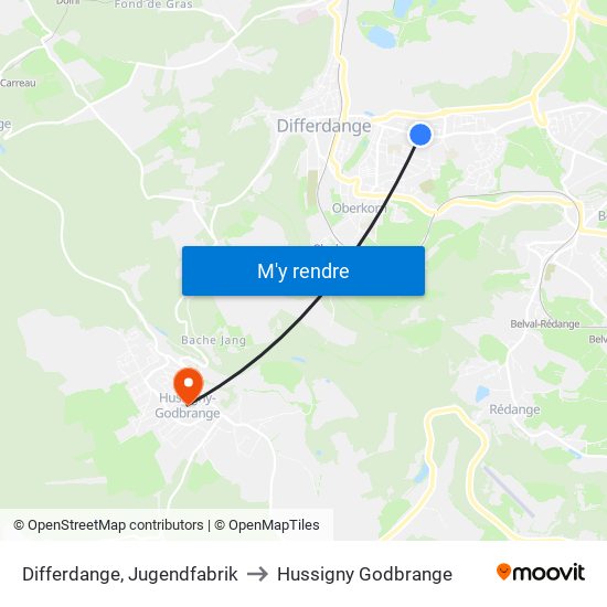 Differdange, Jugendfabrik to Hussigny Godbrange map