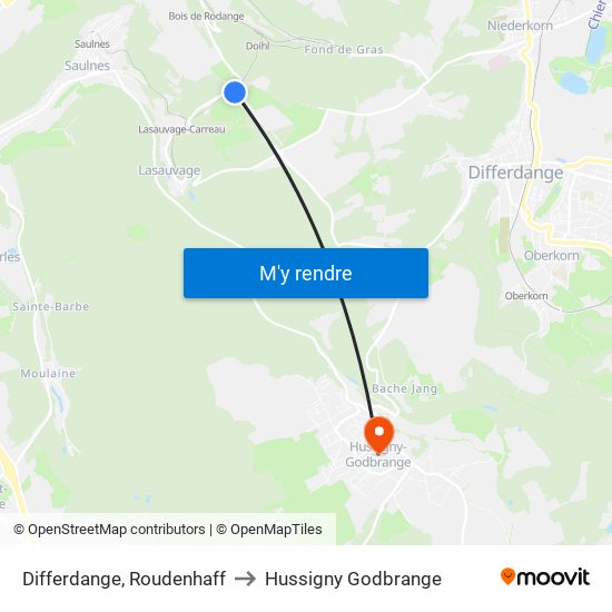 Differdange, Roudenhaff to Hussigny Godbrange map