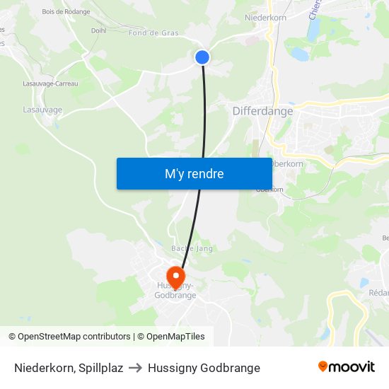 Niederkorn, Spillplaz to Hussigny Godbrange map