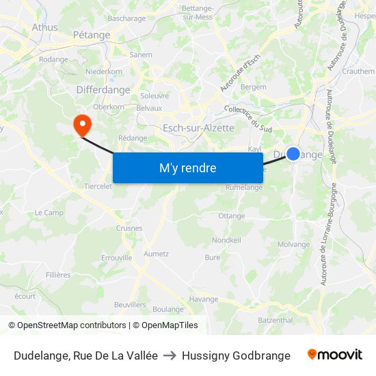 Dudelange, Rue De La Vallée to Hussigny Godbrange map