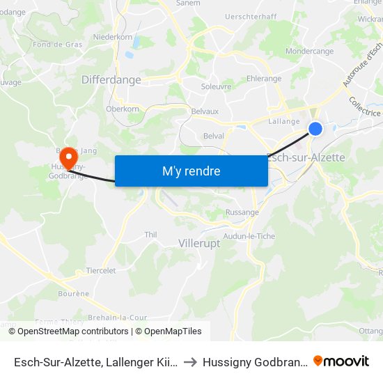 Esch-Sur-Alzette, Lallenger Kiirch to Hussigny Godbrange map