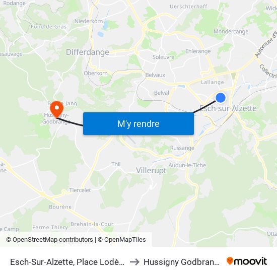 Esch-Sur-Alzette, Place Lodève to Hussigny Godbrange map