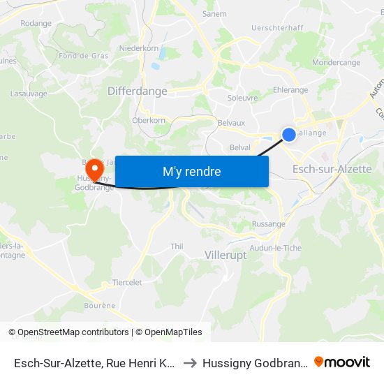 Esch-Sur-Alzette, Rue Henri Koch to Hussigny Godbrange map