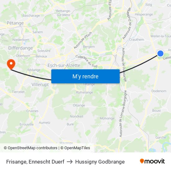 Frisange, Ennescht Duerf to Hussigny Godbrange map