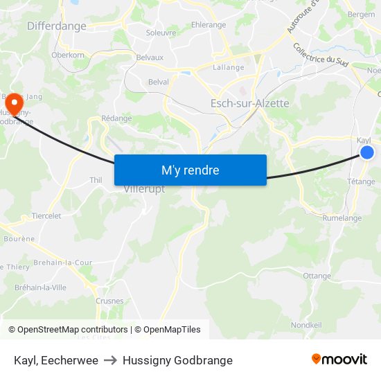 Kayl, Eecherwee to Hussigny Godbrange map