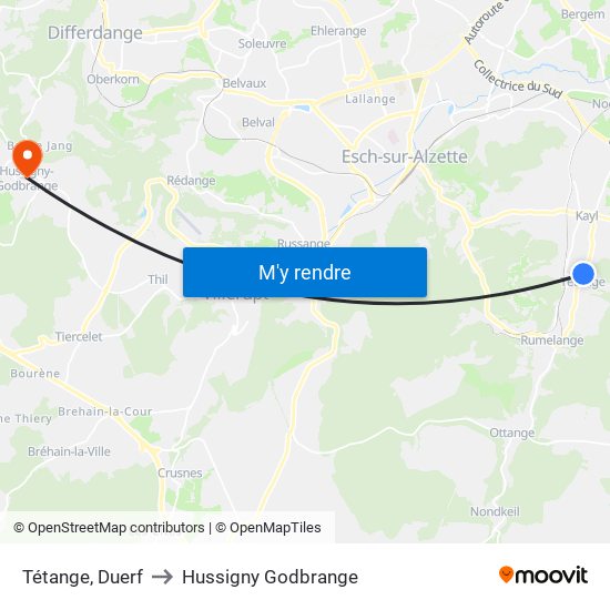 Tétange, Duerf to Hussigny Godbrange map