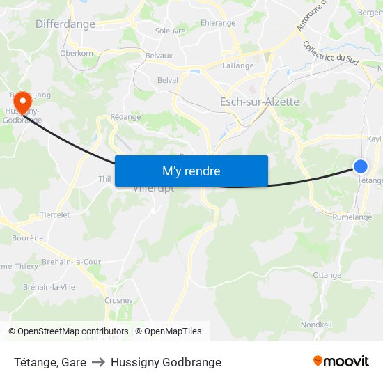 Tétange, Gare to Hussigny Godbrange map