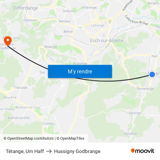 Tétange, Um Haff to Hussigny Godbrange map