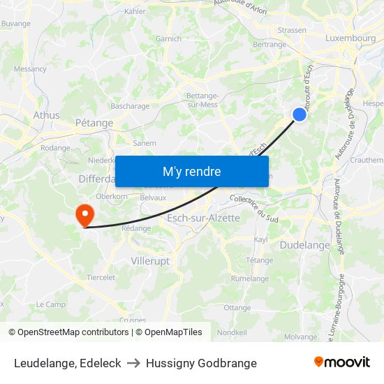 Leudelange, Edeleck to Hussigny Godbrange map