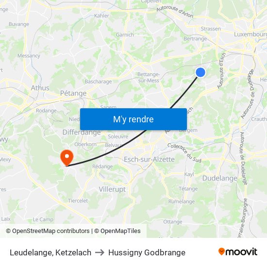 Leudelange, Ketzelach to Hussigny Godbrange map