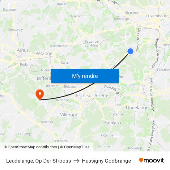 Leudelange, Op Der Strooss to Hussigny Godbrange map