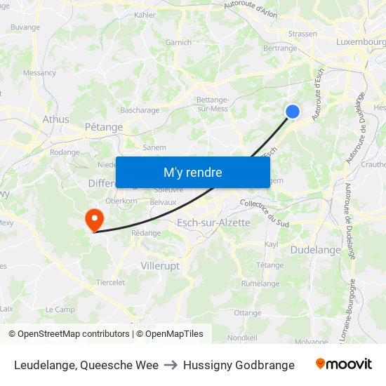 Leudelange, Queesche Wee to Hussigny Godbrange map