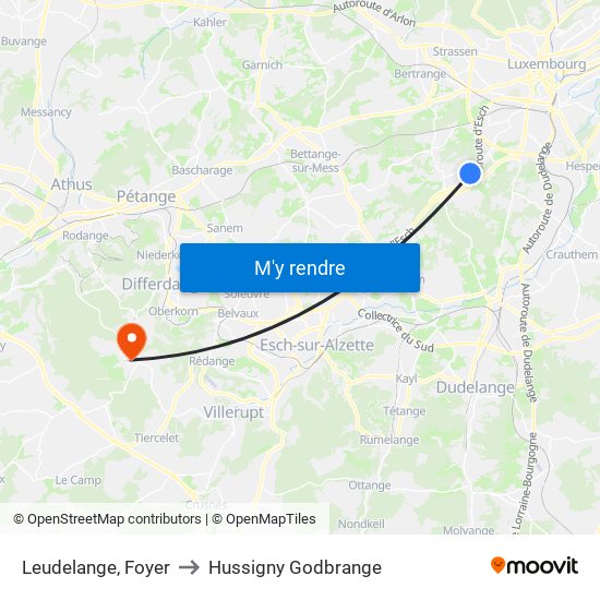 Leudelange, Foyer to Hussigny Godbrange map