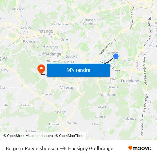 Bergem, Raedelsboesch to Hussigny Godbrange map