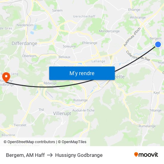 Bergem, AM Haff to Hussigny Godbrange map