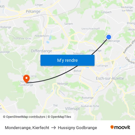 Mondercange, Kierfecht to Hussigny Godbrange map