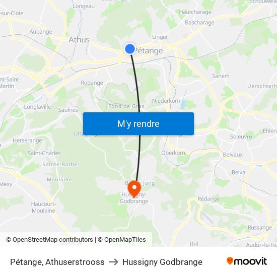 Pétange, Athuserstrooss to Hussigny Godbrange map