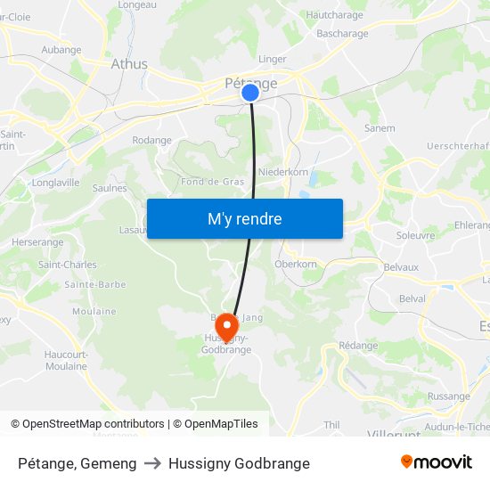 Pétange, Gemeng to Hussigny Godbrange map