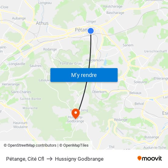 Pétange, Cité Cfl to Hussigny Godbrange map