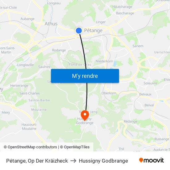 Pétange, Op Der Kräizheck to Hussigny Godbrange map