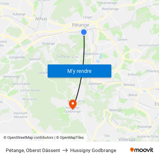 Pétange, Oberst Dässent to Hussigny Godbrange map