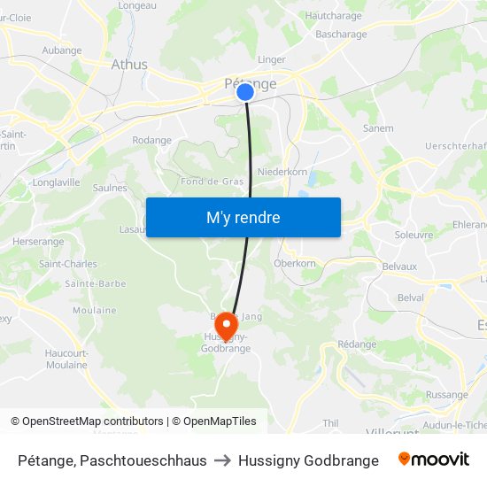 Pétange, Paschtoueschhaus to Hussigny Godbrange map