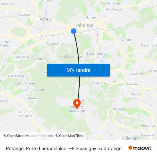 Pétange, Porte Lamadelaine to Hussigny Godbrange map