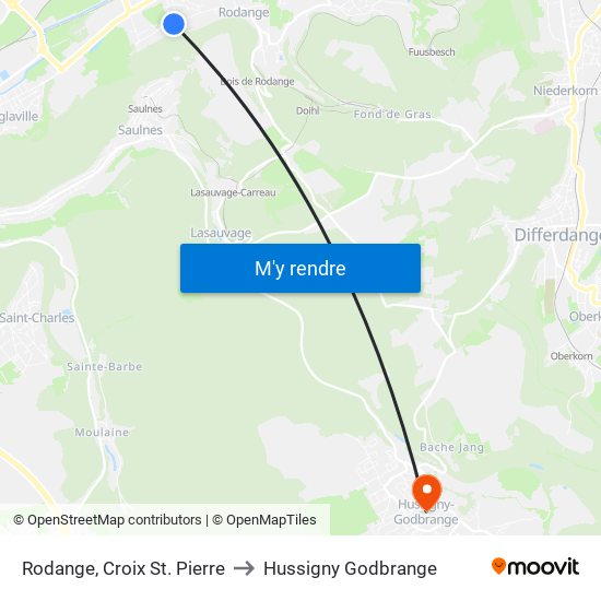 Rodange, Croix St. Pierre to Hussigny Godbrange map