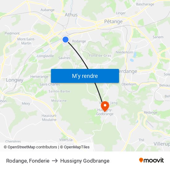 Rodange, Fonderie to Hussigny Godbrange map