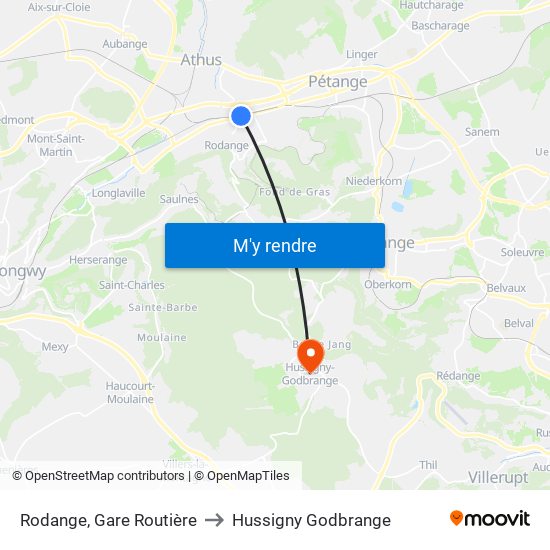 Rodange, Gare Routière to Hussigny Godbrange map