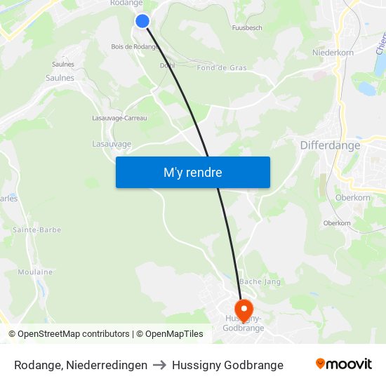 Rodange, Niederredingen to Hussigny Godbrange map