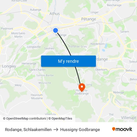 Rodange, Schlaakemillen to Hussigny Godbrange map