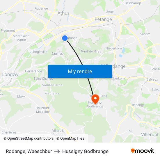 Rodange, Waeschbur to Hussigny Godbrange map