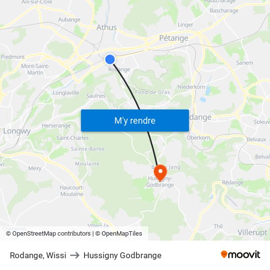 Rodange, Wissi to Hussigny Godbrange map