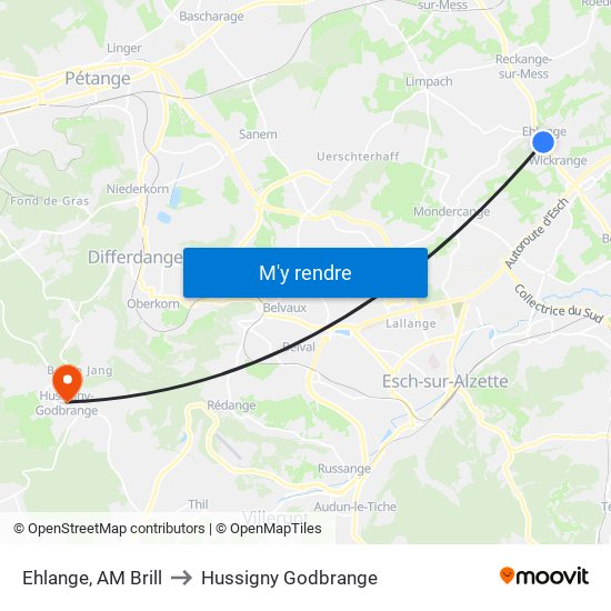 Ehlange, AM Brill to Hussigny Godbrange map