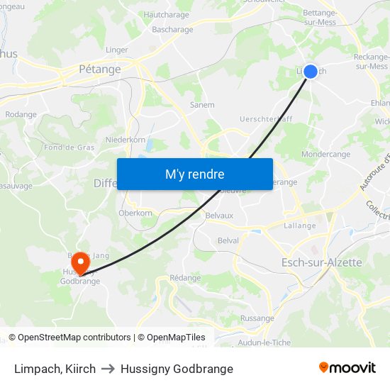 Limpach, Kiirch to Hussigny Godbrange map