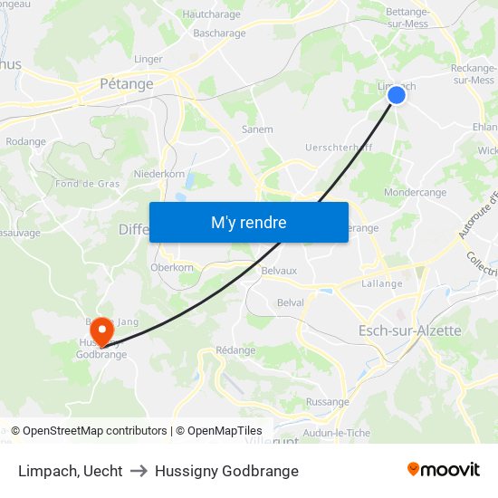 Limpach, Uecht to Hussigny Godbrange map