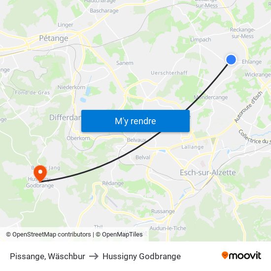 Pissange, Wäschbur to Hussigny Godbrange map