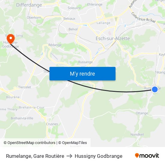 Rumelange, Gare Routière to Hussigny Godbrange map