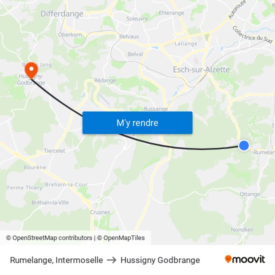 Rumelange, Intermoselle to Hussigny Godbrange map