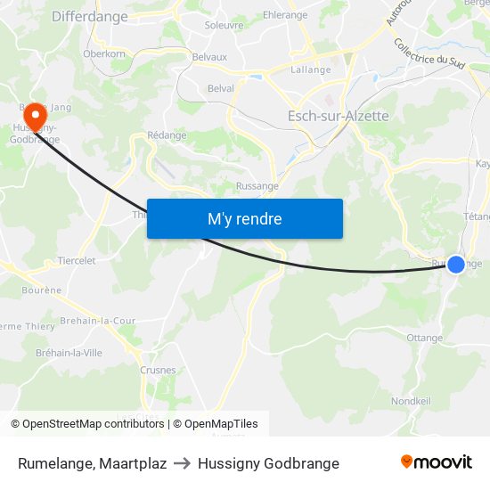 Rumelange, Maartplaz to Hussigny Godbrange map