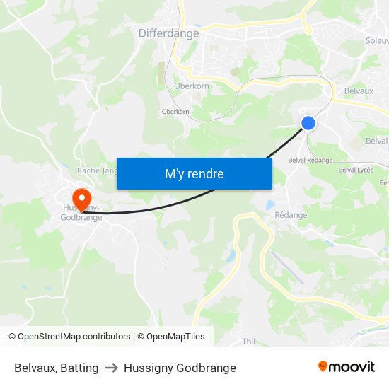 Belvaux, Batting to Hussigny Godbrange map