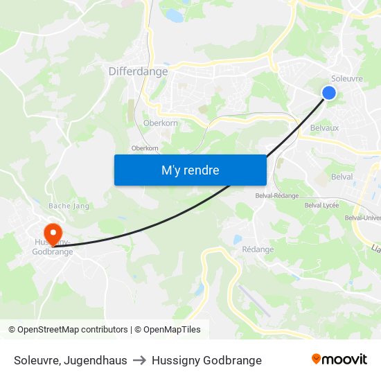 Soleuvre, Jugendhaus to Hussigny Godbrange map