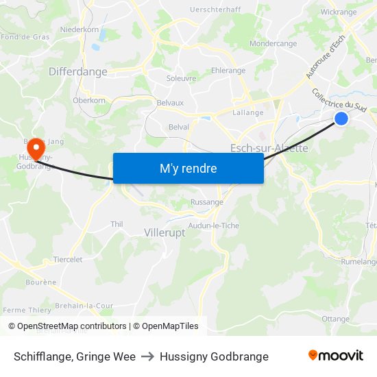 Schifflange, Gringe Wee to Hussigny Godbrange map